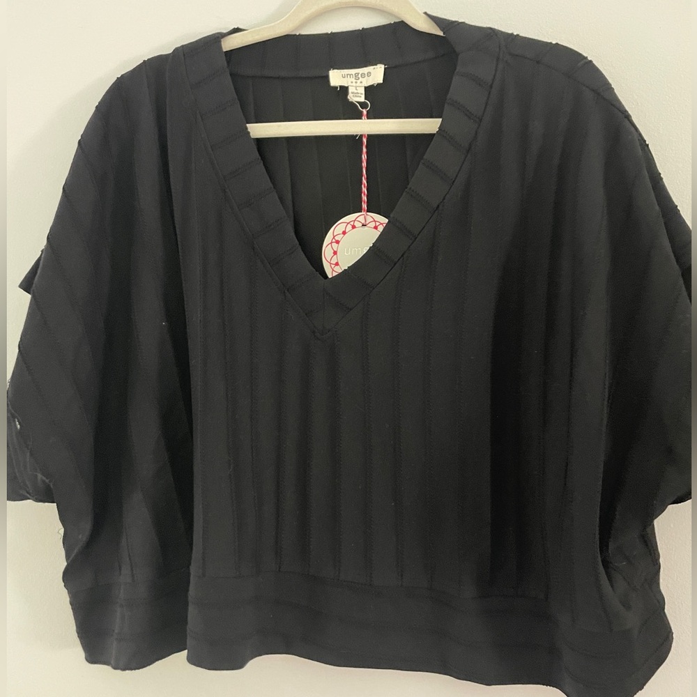 Umgee Black Oversized Short Sleeve Top V neck Cropped Ribbed boxy top Y2K 90s - Picture 11 of 11